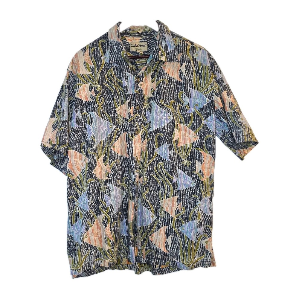 Cooke Street Honolulu Men's XL Multicolor Fish Print Cotton Button-Up Shirt